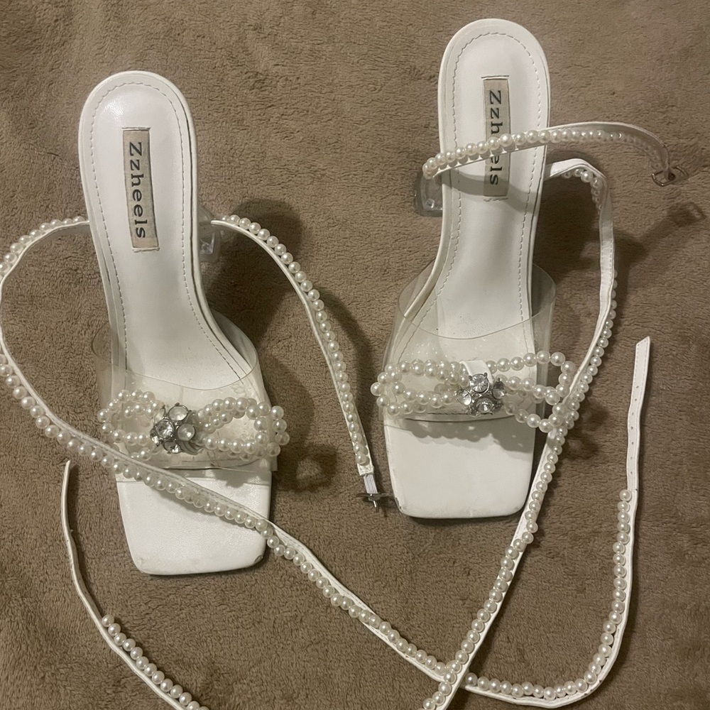 White Pearl Embellished Heels